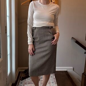 Classic Houndstooth 100% Wool Pencil Skirt